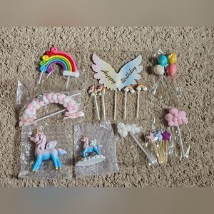 New! 25 pc Unicorn Rainbow Birthday Party Cake Toppers